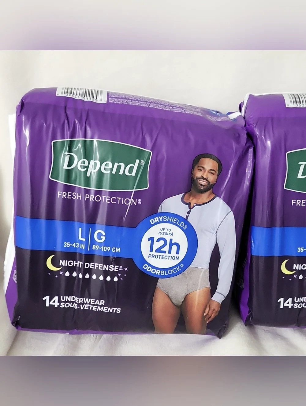 Depend Fresh Protection Night Defense Underwear Men L/G Gray 14 CT (2 pack)